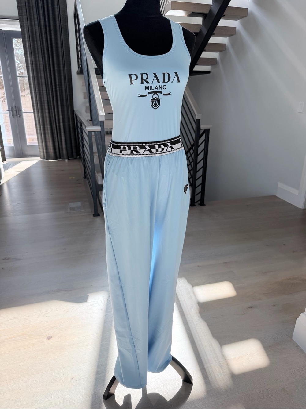 Prada Light Blue Jersey Tank with Wide-Leg Pants size M - Picture 2 of 10
